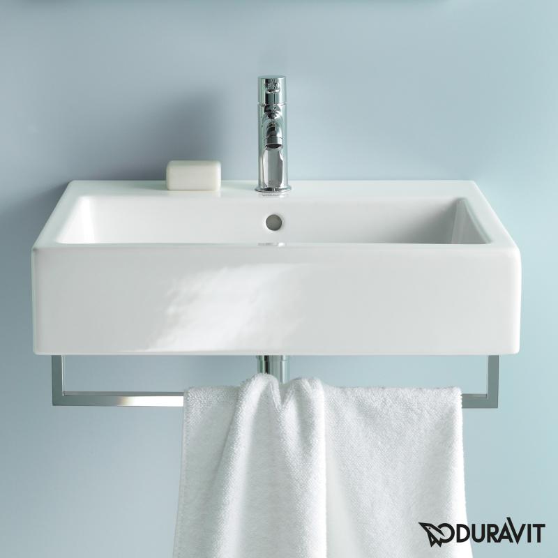 Immagine di Duravit VERO lavabo consolle 60 cm, monoforo, con troppopieno, WonderGliss, colore bianco 04546000001