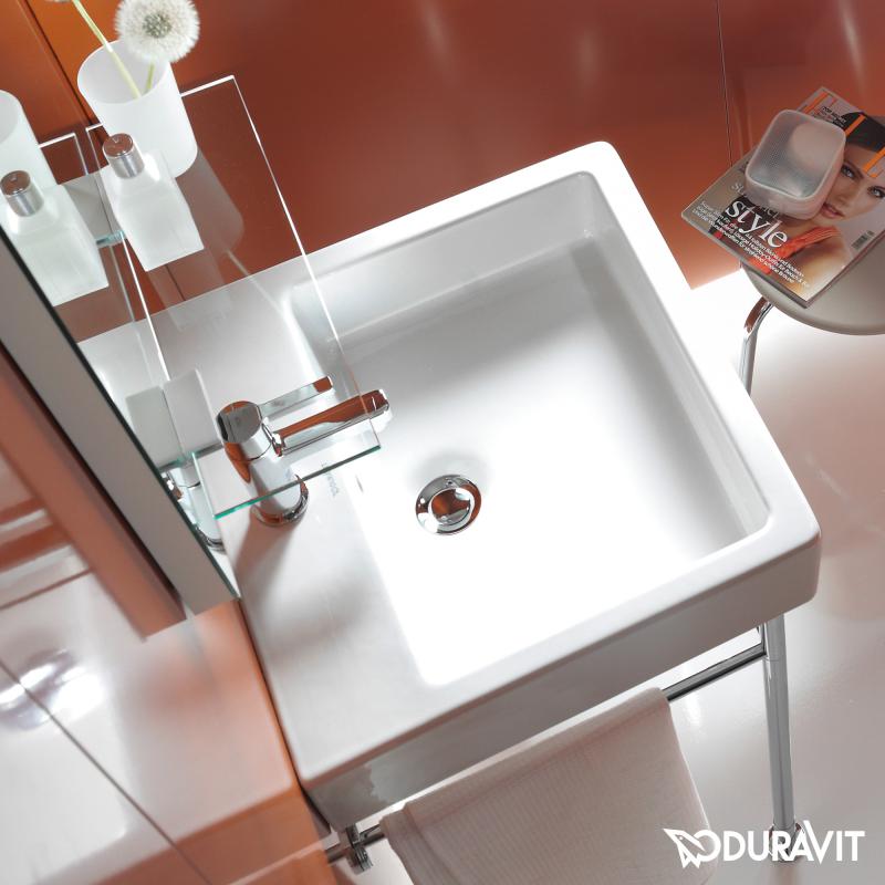 Immagine di Duravit VERO lavabo consolle 50 cm, monoforo, con troppopieno, WonderGliss, colore bianco 04545000001