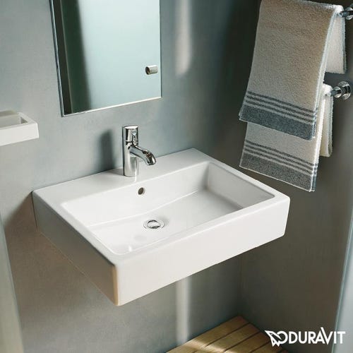 Immagine di Duravit VERO lavabo consolle 50 cm, monoforo, con troppopieno, WonderGliss, colore bianco 04545000001
