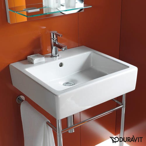 Immagine di Duravit VERO lavabo consolle 50 cm, monoforo, con troppopieno, WonderGliss, colore bianco 04545000001