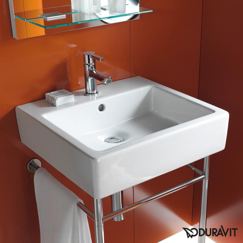 Immagine di Duravit VERO lavabo consolle 50 cm, monoforo, con troppopieno, WonderGliss, colore bianco 04545000001