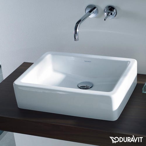 Immagine di Duravit VERO bacinella da appoggio soprapiano 50 cm, senza foro, con rettifica, senza troppopieno, WonderGliss, colore bianco 04555000001