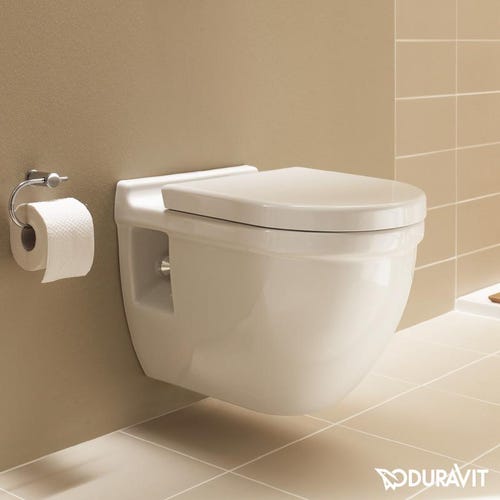 Immagine di Duravit STARCK 3 sedile con coperchio per vaso Vital, con gommini ad angolo e cerniere continue, cerniere in acciaio inox, senza chiusura rallentata, colore bianco 0062410000