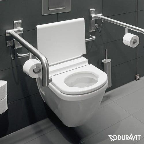 Immagine di Duravit STARCK 3 sedile senza coperchio per vaso Vital, con gommini ad angolo e cerniere continue, cerniere in acciaio inox, senza chiusura rallentata, colore bianco 0062610000