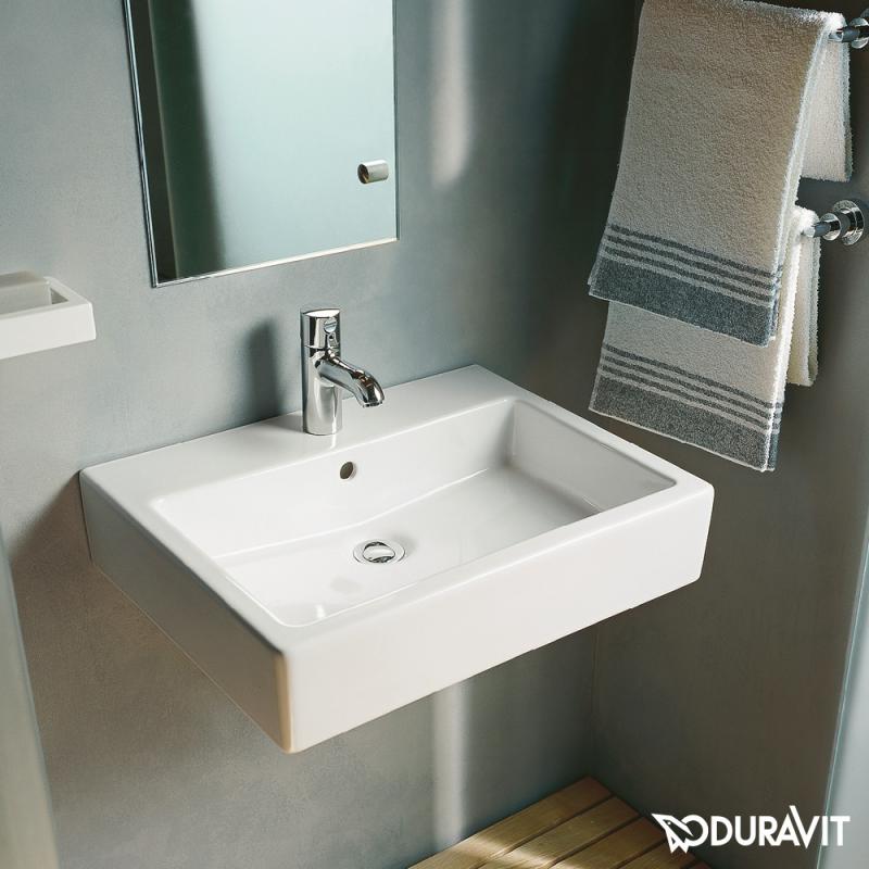 Immagine di Duravit VERO lavabo rettificato 50 cm, monoforo, con troppopieno, WonderGliss, colore bianco 04545000271
