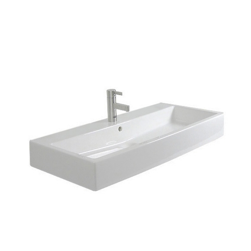 Immagine di Duravit VERO lavabo consolle 100 cm, monoforo, con troppopieno, WonderGliss, colore bianco 04541000001