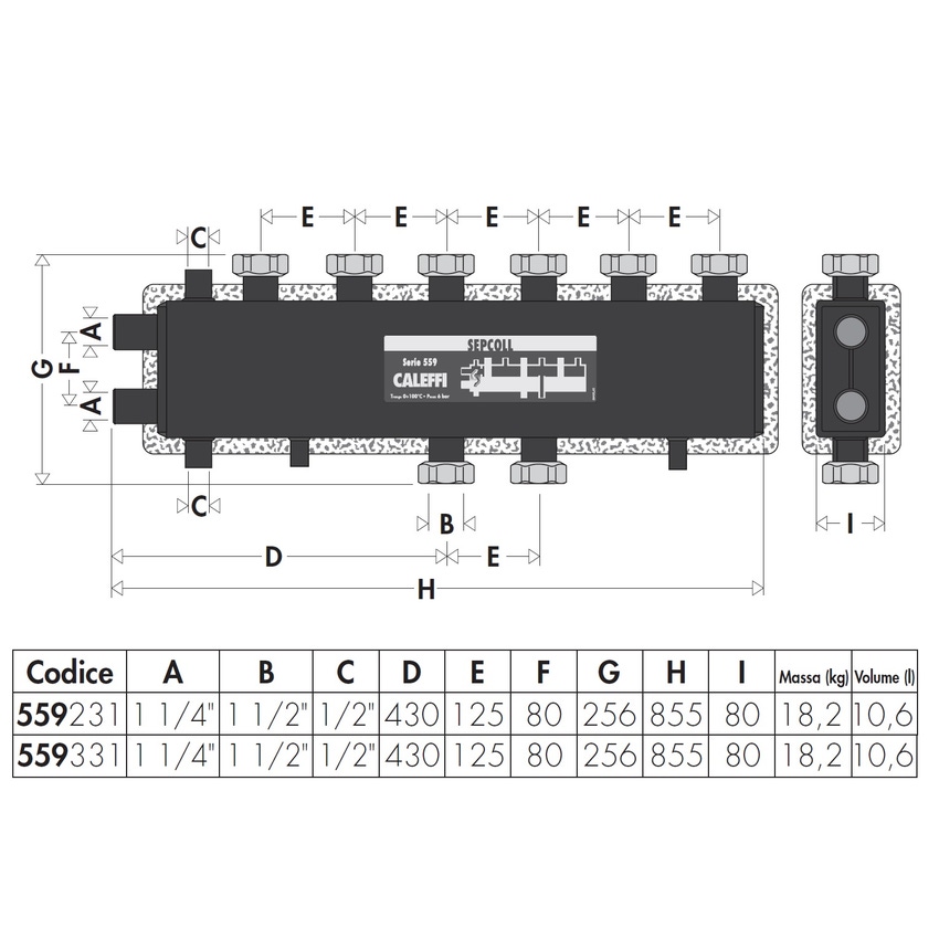 Immagine di Caleffi SEPCOLL Separatore idraulico-collettore per impianti di riscaldamento e condizionamento 3+1 559331