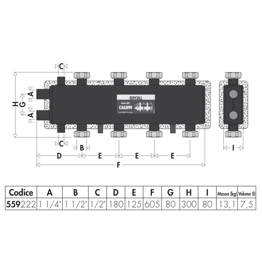 Immagine di Caleffi SEPCOLL Separatore idraulico-collettore per impianti di riscaldamento 2+2 559222