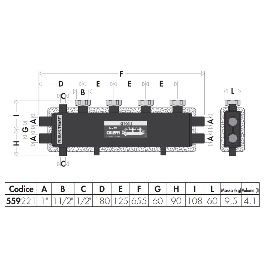 Immagine di Caleffi SEPCOLL Separatore idraulico-collettore per impianti di riscaldamento 2+1 559221
