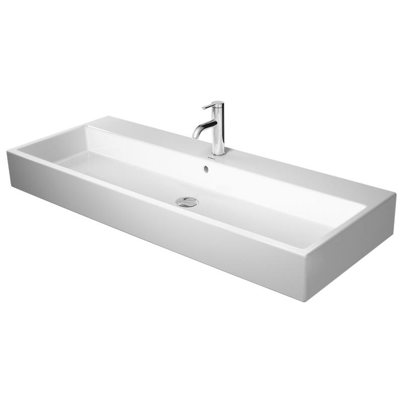 Immagine di Duravit VERO AIR lavabo consolle 120 cm, monoforo, con troppopieno, con bordo per rubinetteria, lato inferiore smaltato, WonderGliss, colore bianco 23501200001