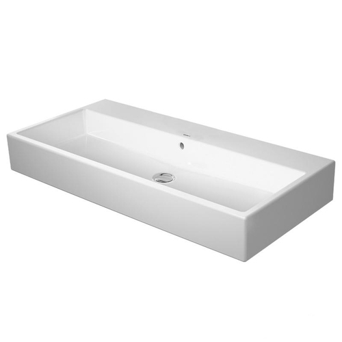 Immagine di Duravit VERO AIR lavabo consolle 100 cm, senza foro per rubinetteria, con troppopieno, con bordo per rubinetteria, lato inferiore smaltato, colore bianco 2350100060