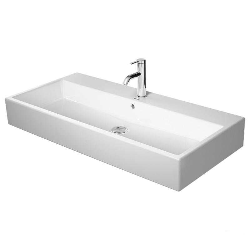 Immagine di Duravit VERO AIR lavabo rettificato 100 cm, monoforo, con troppopieno, con bordo per rubinetteria, WonderGliss, colore bianco 23501000271