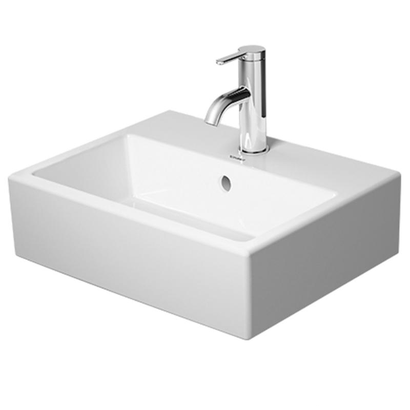 Immagine di Duravit VERO AIR lavamani rettificato 45 cm, monoforo, con troppopieno, con bordo per rubinetteria, WonderGliss, colore bianco 07244500271