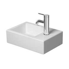 Immagine di Duravit VERO AIR lavamani consolle 38 cm, foro per rubinetteria a destra, senza troppopieno, con bordo per rubinetteria, lato inferiore smaltato, colore bianco 0724380000