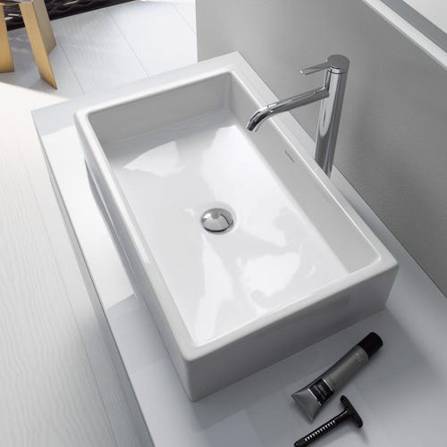 Immagine di Duravit VERO AIR bacinella da appoggio soprapiano 60 cm, senza foro per rubinetteria, con rettifica, senza troppopieno, senza bordo per rubinetteria, colore bianco 2351600000