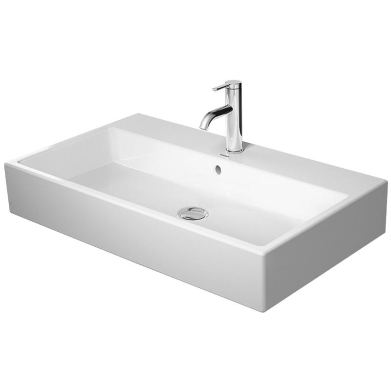 Immagine di Duravit VERO AIR lavabo consolle 80 cm, monoforo, con troppopieno, con bordo per rubinetteria, lato inferiore smaltato, WonderGliss, colore bianco 23508000001
