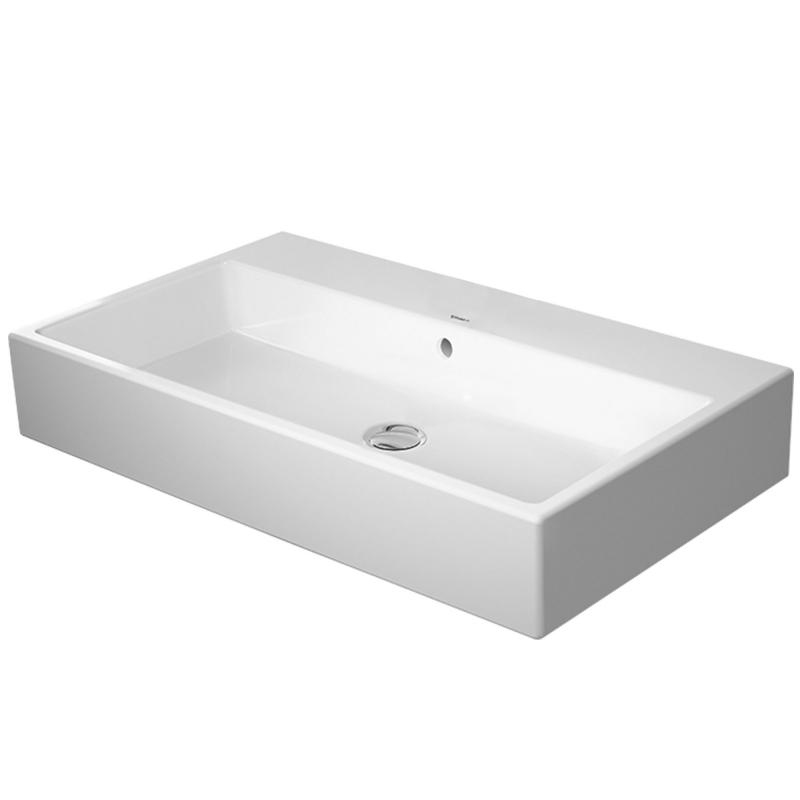 Immagine di Duravit VERO AIR lavabo consolle 80 cm, senza foro per rubinetteria, con troppopieno, con bordo per rubinetteria, lato inferiore smaltato, WonderGliss, colore bianco 23508000601