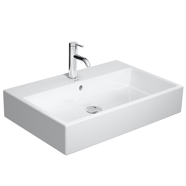 Immagine di Duravit VERO AIR lavabo consolle 70 cm, monoforo, con troppopieno, con bordo per rubinetteria, lato inferiore smaltato, WonderGliss, colore bianco 23507000001