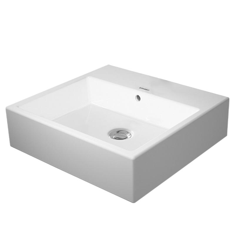 Immagine di Duravit VERO AIR lavabo consolle 50 cm, senza foro per rubinetteria, con troppopieno, con bordo per rubinetteria, lato inferiore smaltato, WonderGliss, colore bianco 23505000601