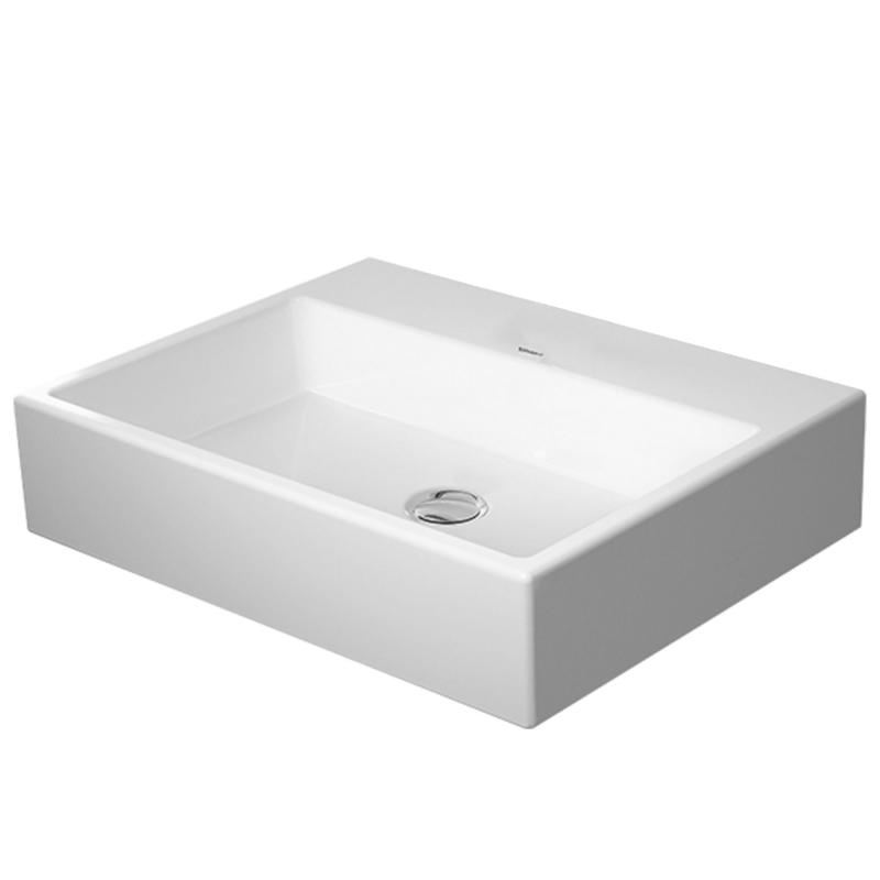 Immagine di Duravit VERO AIR lavabo consolle 60 cm, senza foro per rubinetteria, senza troppopieno, con bordo per rubinetteria, lato inferiore smaltato, WonderGliss, colore bianco 23506000701