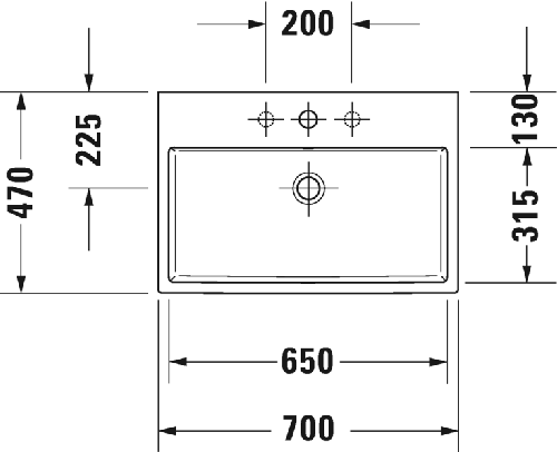 Immagine di Duravit VERO AIR lavabo rettificato 70 cm, monoforo, con troppopieno, con bordo per rubinetteria, colore bianco 2350700027