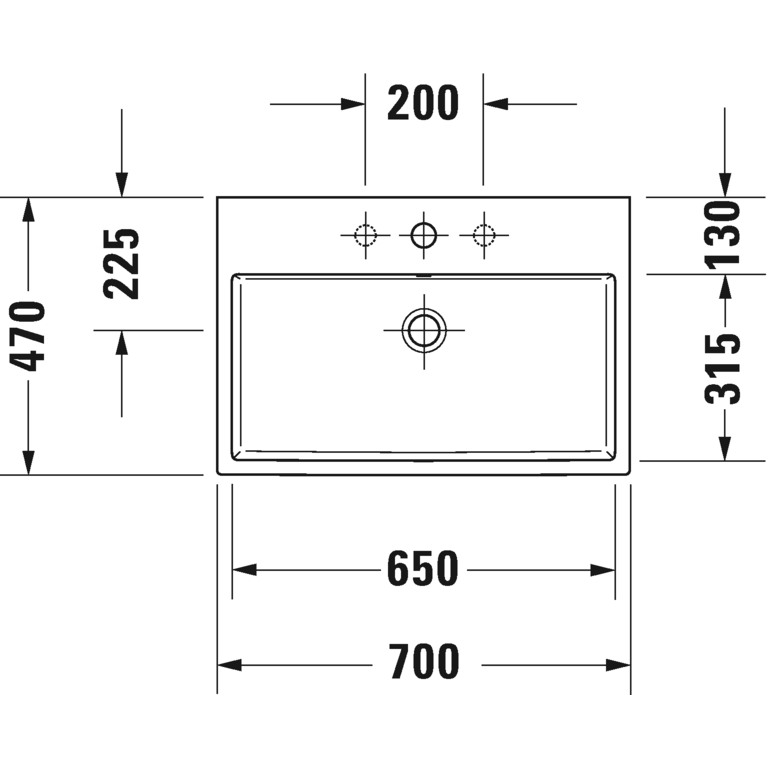 Immagine di Duravit VERO AIR lavabo rettificato 70 cm, monoforo, con troppopieno, con bordo per rubinetteria, colore bianco 2350700027