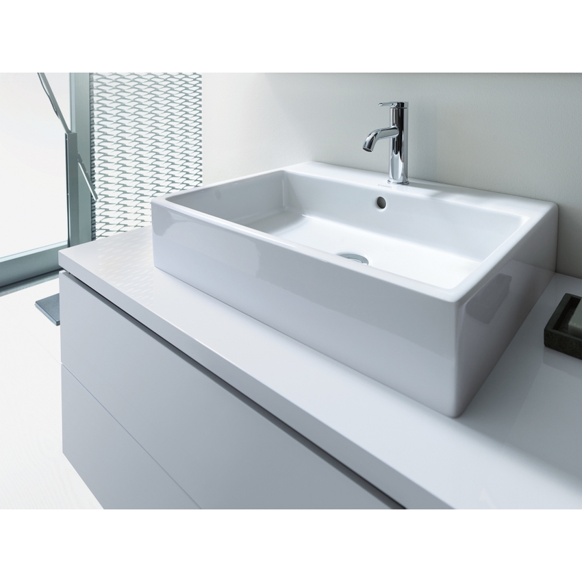 Immagine di Duravit VERO AIR bacinella da appoggio soprapiano 60 cm, senza foro per rubinetteria, con rettifica, con troppopieno, con bordo per rubinetteria, parte posteriore smaltata, WonderGliss, colore bianco 23526000601