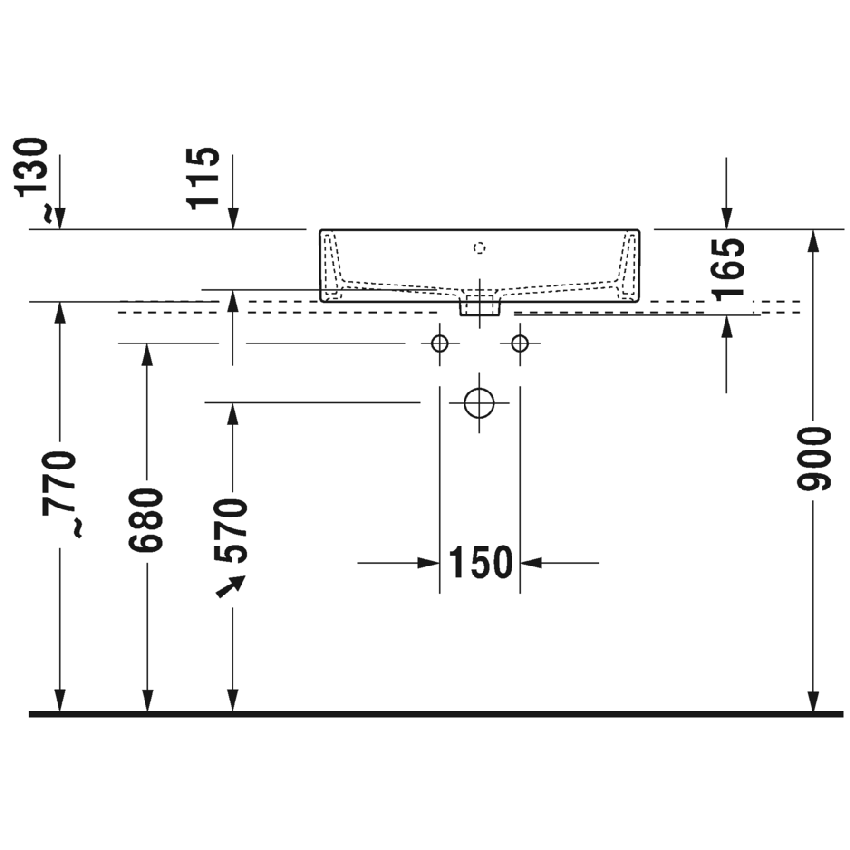 Immagine di Duravit VERO AIR bacinella da appoggio soprapiano 60 cm, senza foro per rubinetteria, con rettifica, con troppopieno, con bordo per rubinetteria, parte posteriore smaltata, WonderGliss, colore bianco 23526000601
