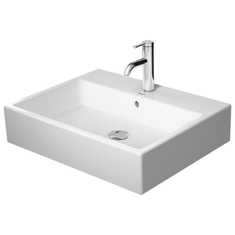 Immagine di Duravit VERO AIR bacinella da appoggio soprapiano 60 cm, monoforo, con rettifica, con troppopieno, con bordo per rubinetteria, parte posteriore smaltata, colore bianco 2352600000