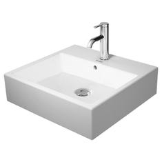 Immagine di Duravit VERO AIR bacinella da appoggio soprapiano 50 cm, monoforo, con rettifica, con troppopieno, con bordo per rubinetteria, parte posteriore smaltata, colore bianco 2352500000