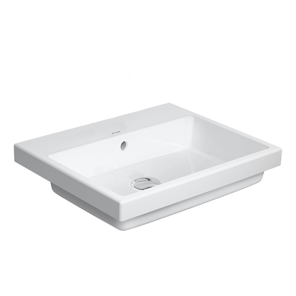 Immagine di Duravit VERO AIR lavabo da incasso soprapiano 55 cm, senza foro per rubinetteria, con troppopieno, con bordo per rubinetteria, WonderGliss, colore bianco 03835500601