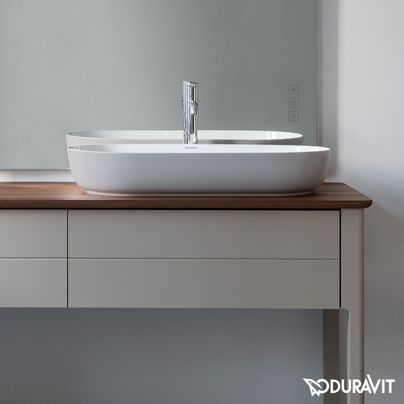 Immagine di Duravit LUV bacinella da appoggio soprapiano 80 cm, con rettifica, senza troppopieno, interno colore bianco, esterno colore grigio finitura opaco 0379802300