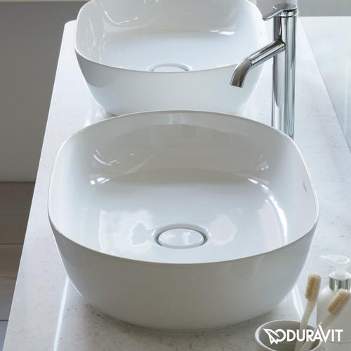 Immagine di Duravit LUV bacinella da appoggio soprapiano 60 cm, con rettifica, senza troppopieno, WonderGliss, interno colore bianco, esterno colore bianco finitura opaco 03796026001