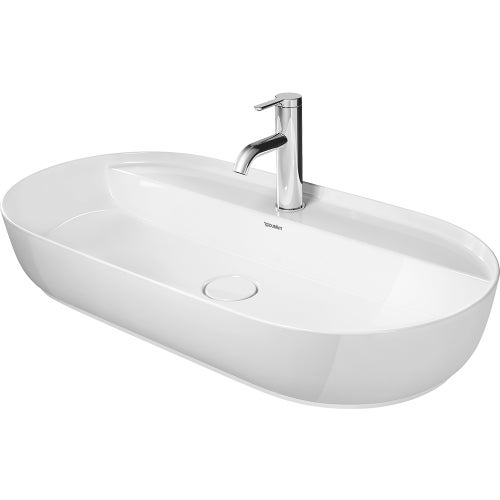 Immagine di Duravit LUV bacinella da appoggio soprapiano 80 cm, monoforo, con rettifica, senza troppopieno, con bordo per rubinetteria, colore bianco 0380800000