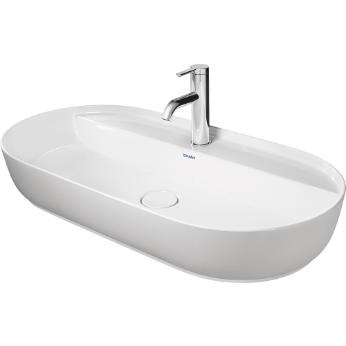 Immagine di Duravit LUV bacinella da appoggio soprapiano 80 cm, monoforo, con rettifica, senza troppopieno, con bordo per rubinetteria, WonderGliss, interno colore bianco, esterno colore grigio finitura opaco 03808023001