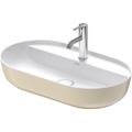 Immagine di Duravit LUV bacinella da appoggio soprapiano 70 cm, monoforo, con rettifica, senza troppopieno, con bordo per rubinetteria, WonderGliss, interno colore bianco, esterno colore sabbia finitura opaco 03807021001
