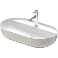 Immagine di Duravit LUV bacinella da appoggio soprapiano 70 cm, monoforo, con rettifica, senza troppopieno, con bordo per rubinetteria, WonderGliss, interno colore bianco, esterno colore grigio finitura opaco 03807023001
