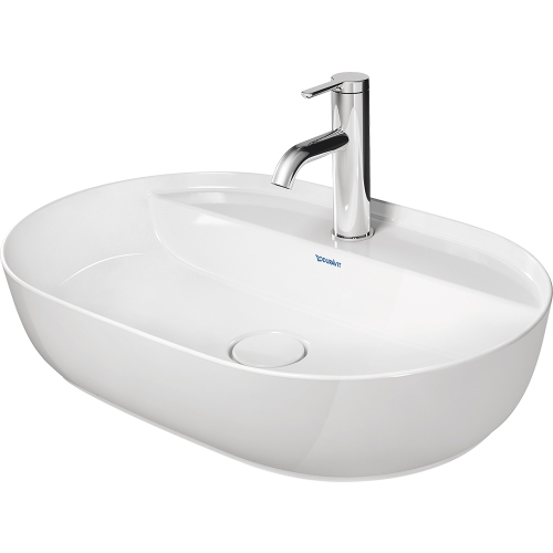 Immagine di Duravit LUV bacinella da appoggio soprapiano 50 cm, monoforo, con rettifica, senza troppopieno, con bordo per rubinetteria, interno colore bianco, esterno colore bianco finitura opaco 0380602600