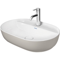 Immagine di Duravit LUV bacinella da appoggio soprapiano 50 cm, monoforo, con rettifica, senza troppopieno, con bordo per rubinetteria, WonderGliss, interno colore bianco, esterno colore sabbia finitura opaco 03806021001