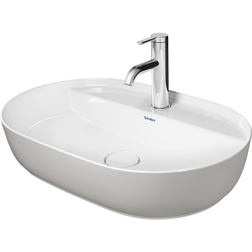 Immagine di Duravit LUV bacinella da appoggio soprapiano 50 cm, monoforo, con rettifica, senza troppopieno, con bordo per rubinetteria, WonderGliss, interno colore bianco, esterno colore grigio finitura opaco 03806023001