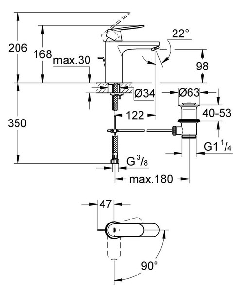 Grohe 2339600E Eurosmart Cosmopolitan Rubinetto da bagno, scarico a  saltarello, bocca medio-alta, SilkMove® ES