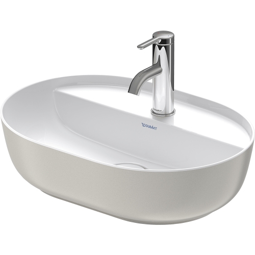Immagine di Duravit LUV bacinella da appoggio soprapiano 50 cm, monoforo, con rettifica, senza troppopieno, con bordo per rubinetteria, interno colore bianco, esterno colore grigio finitura opaco 0380502300