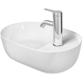 Immagine di Duravit LUV bacinella da appoggio soprapiano 42 cm, monoforo, con rettifica, reversibile, senza troppopieno, con bordo per rubinetteria, interno colore bianco, esterno colore bianco finitura opaco 0381422600