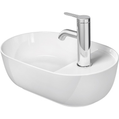 Immagine di Duravit LUV bacinella da appoggio soprapiano 42 cm, monoforo, con rettifica, reversibile, senza troppopieno, con bordo per rubinetteria, colore bianco 0381420000