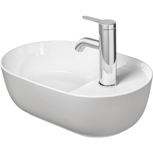 Immagine di Duravit LUV bacinella da appoggio soprapiano 42 cm, monoforo, con rettifica, reversibile, senza troppopieno, con bordo per rubinetteria, WonderGliss, interno colore bianco, esterno colore grigio finitura opaco 03814223001