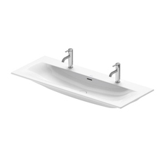 Immagine di Duravit VIU lavabo consolle 123 cm, monoforo per doppia rubinetteria, con troppopieno, con bordo per rubinetteria, lato inferiore smaltato, colore bianco 2344120024