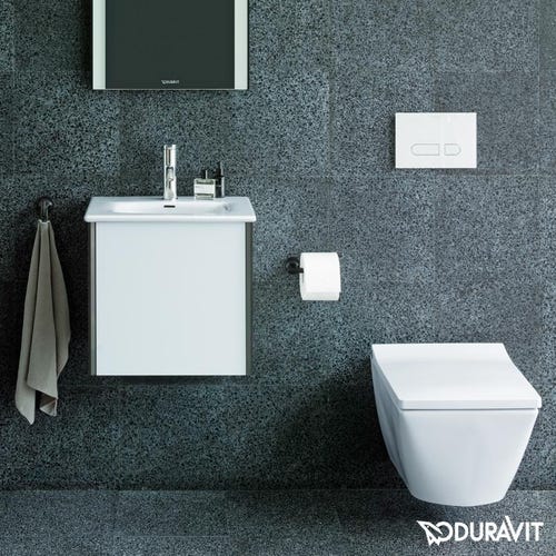 Immagine di Duravit VIU lavamani consolle 53 cm, monoforo, con troppopieno, con bordo per rubinetteria, lato inferiore smaltato, colore bianco 2344530000