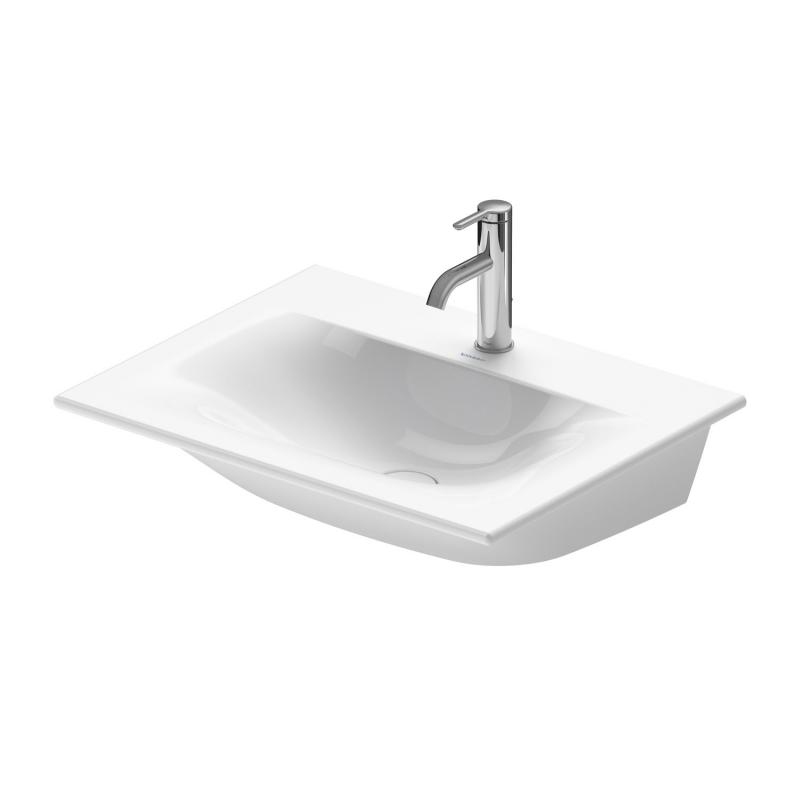 Immagine di Duravit VIU lavamani consolle 45 cm, monoforo, senza troppopieno, con bordo per rubinetteria, lato inferiore smaltato, colore bianco 0733450041