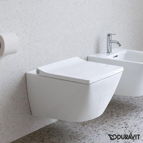 Immagine di Duravit VIU sedile con coperchio rimovibile, cerniere in acciaio inox, con chiusura rallentata, colore bianco 0021190000