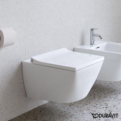 Immagine di Duravit VIU vaso sospeso Rimless® a cacciata, senza brida, senza sedile, capacità di acqua di risciacquo 4,5 l, UWL classe 1, colore bianco 2511090000